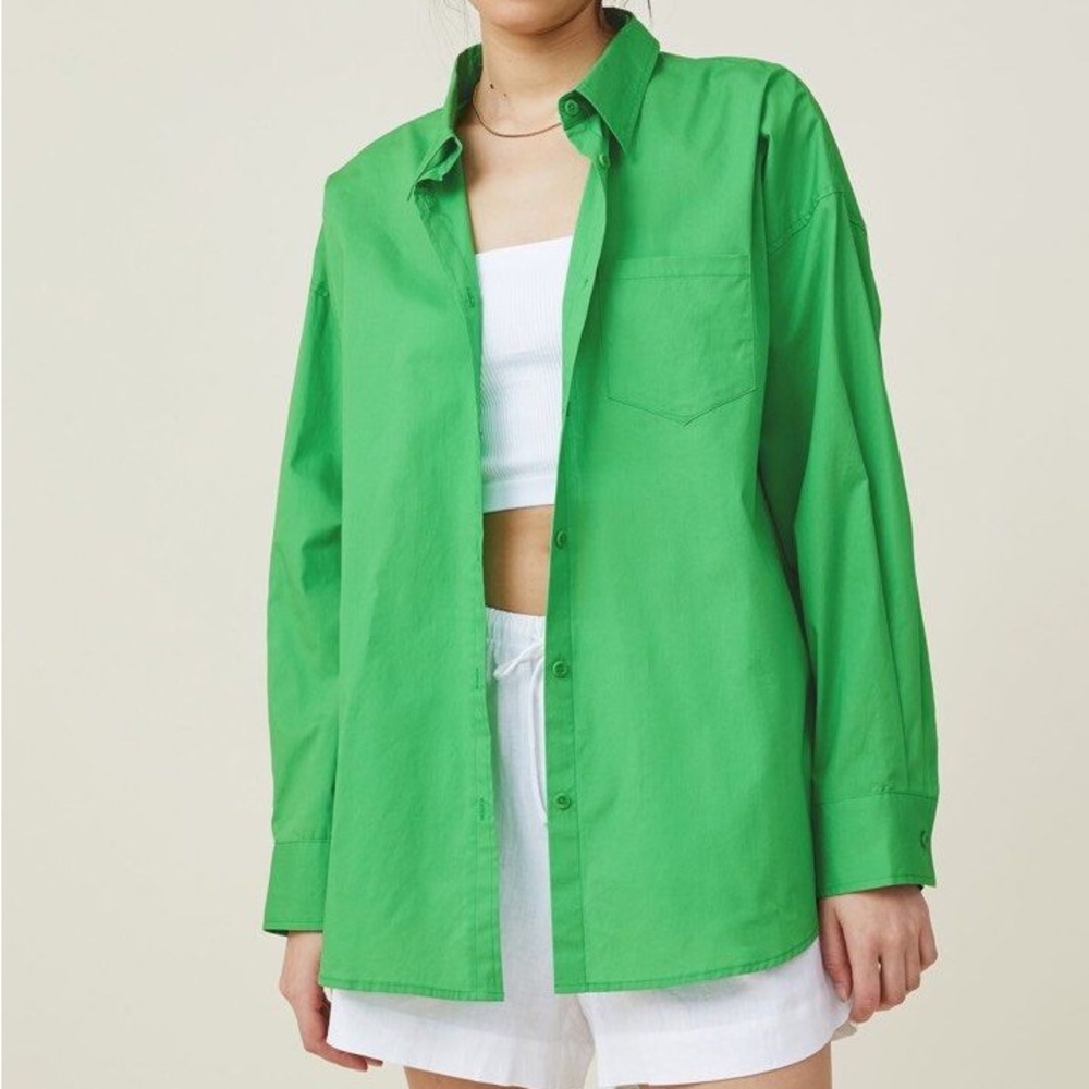 Cotton On Poplin Dad Shirt in Garden Green